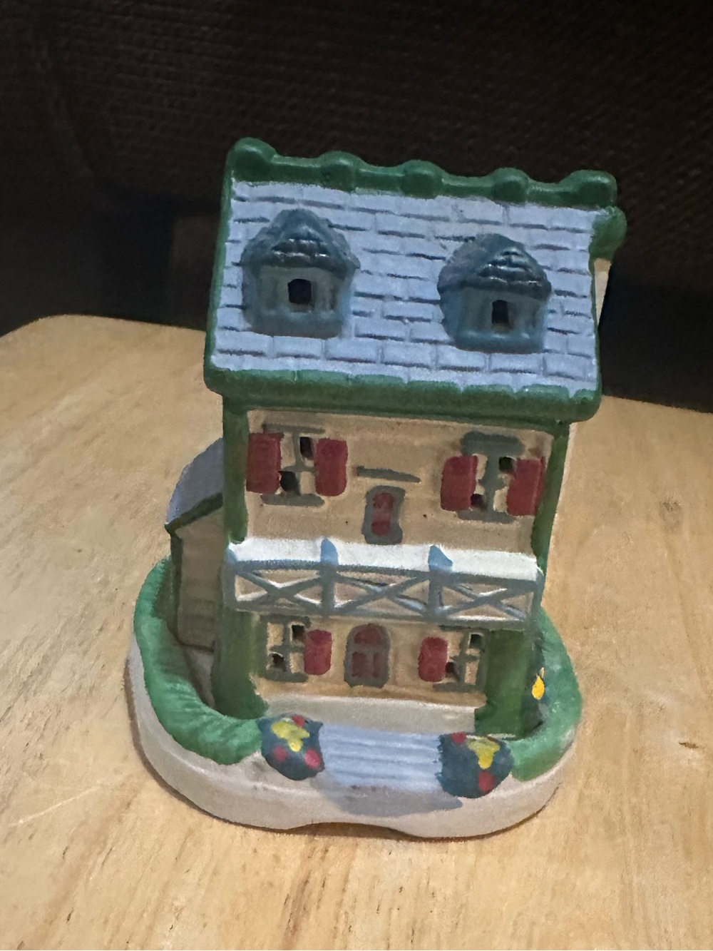 Green Roof Ceramic Holiday House Candle Holder